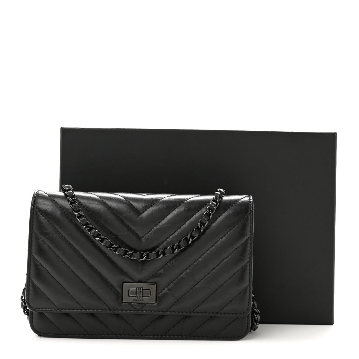 Aged Calfskin Chevron Quilted Reissue Wallet On Chain WOC So Black wholesalehk.shop