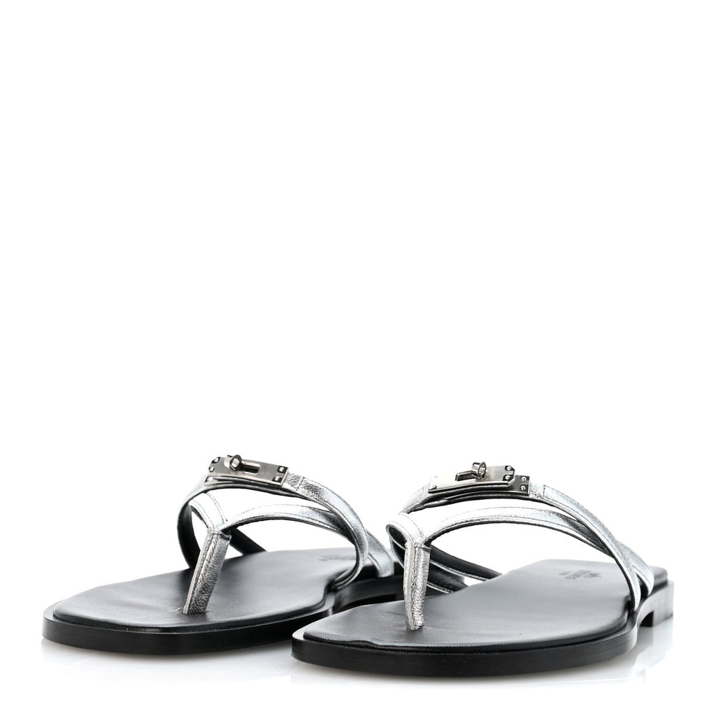 Metallic Goatskin Miss Sandals 36 Gris Argente wholesalehk.shop