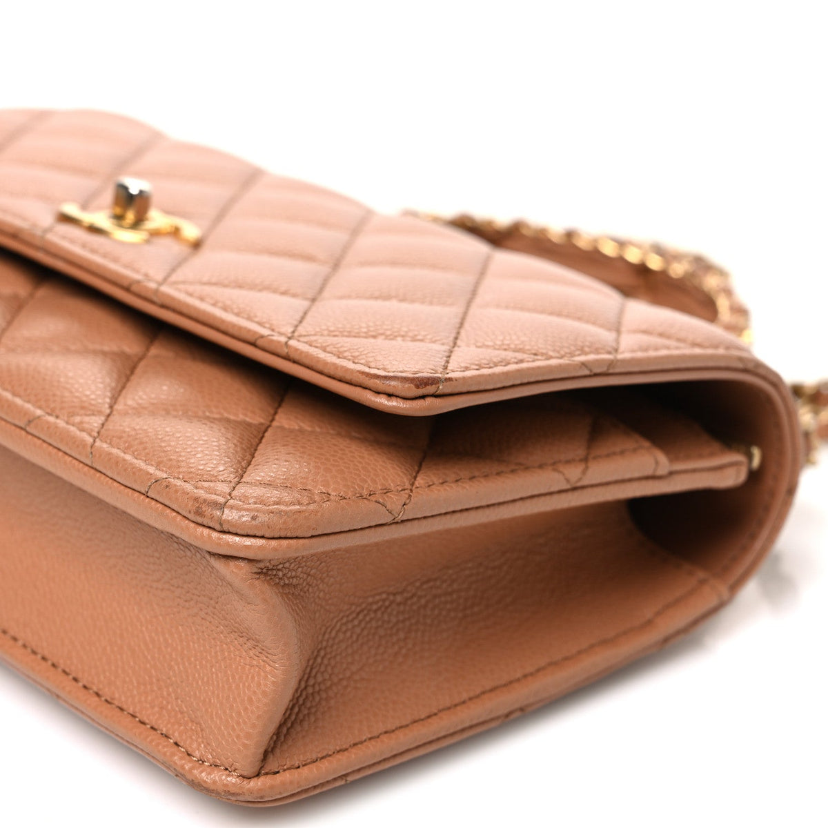 Shiny Caviar Quilted Pick Me Up Wallet On Chain WOC Beige wholesalehk.shop