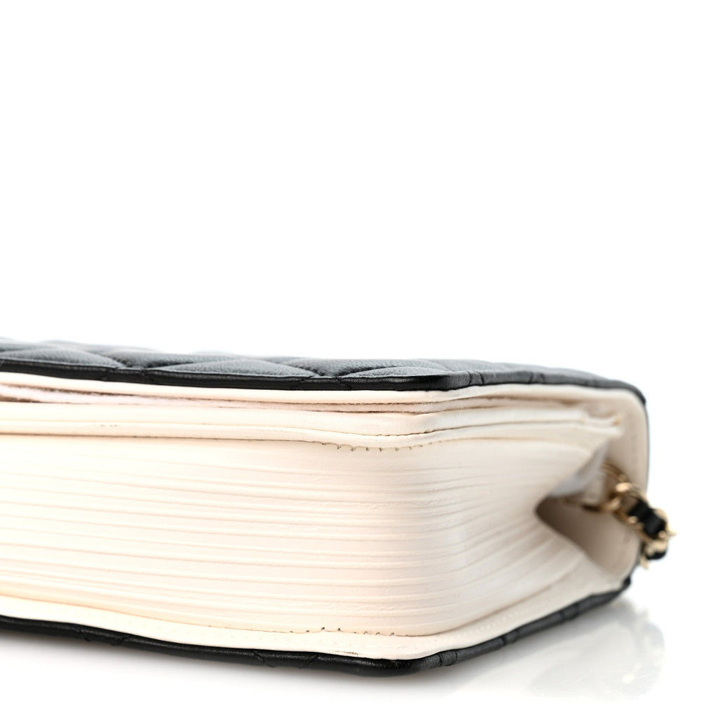 Lambskin Quilted Book Wallet On Chain WOC Black wholesalehk.shop
