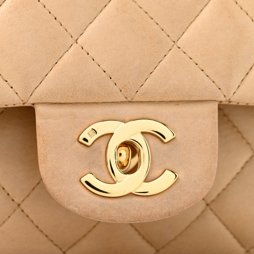 Lambskin Quilted Medium Double Flap Beige wholesalehk.shop