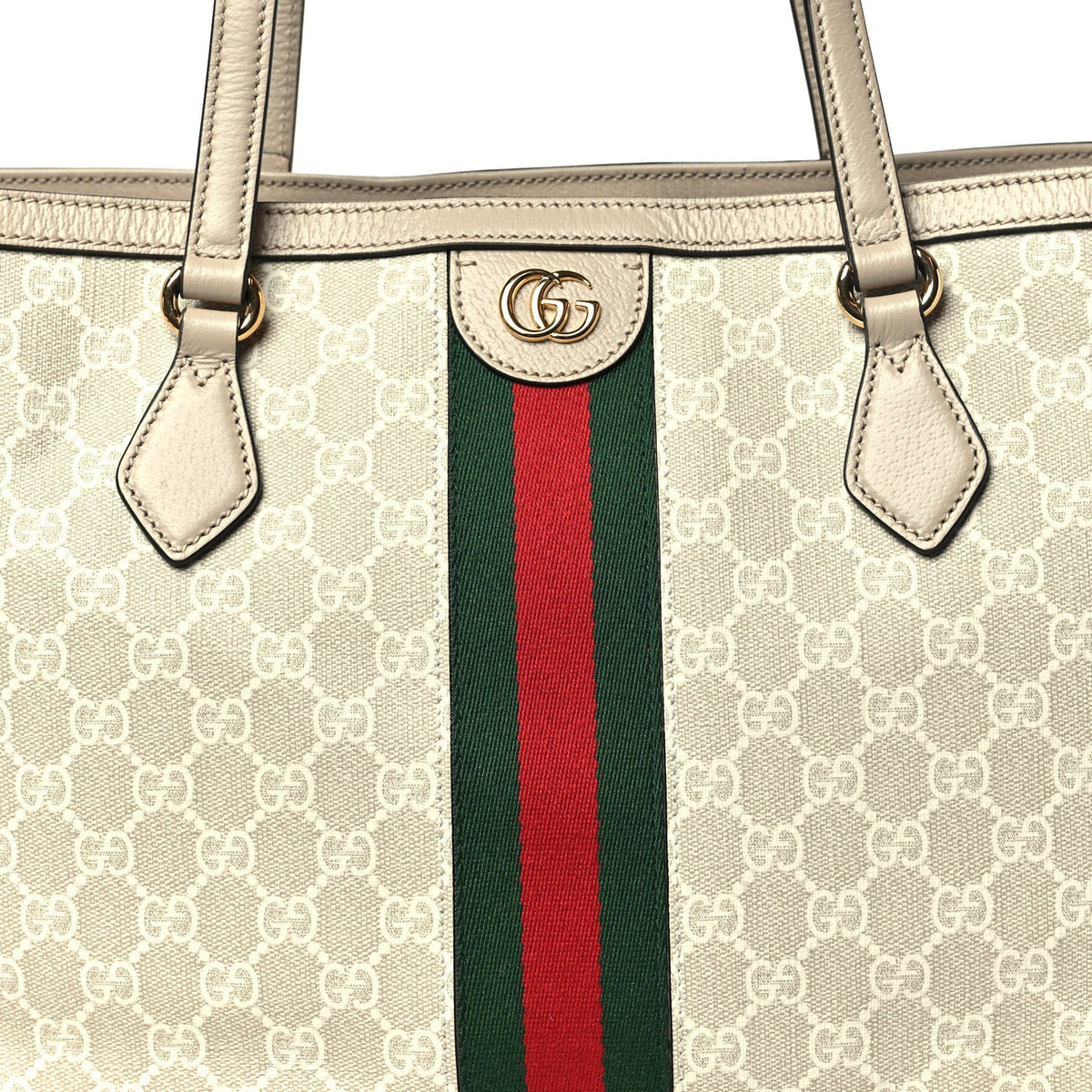 GG Supreme Monogram Textured Dollar Calfskin Web Medium Ophidia Shopping Tote Beige Mystic White Oatmeal wholesalehk.shop