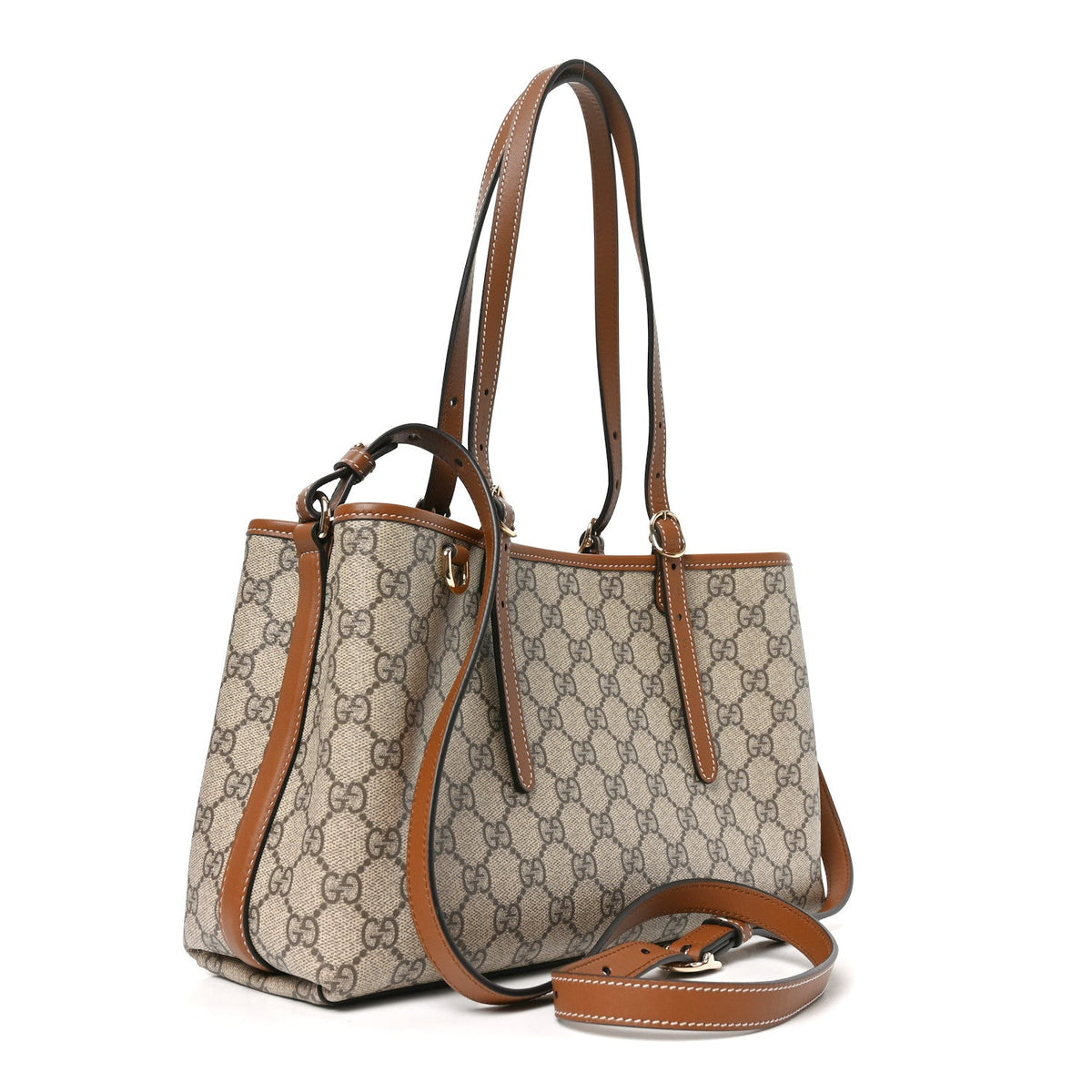 GG Supreme Monogram Emblem Medium Tote Bag Beige Dark Brown wholesalehk.shop