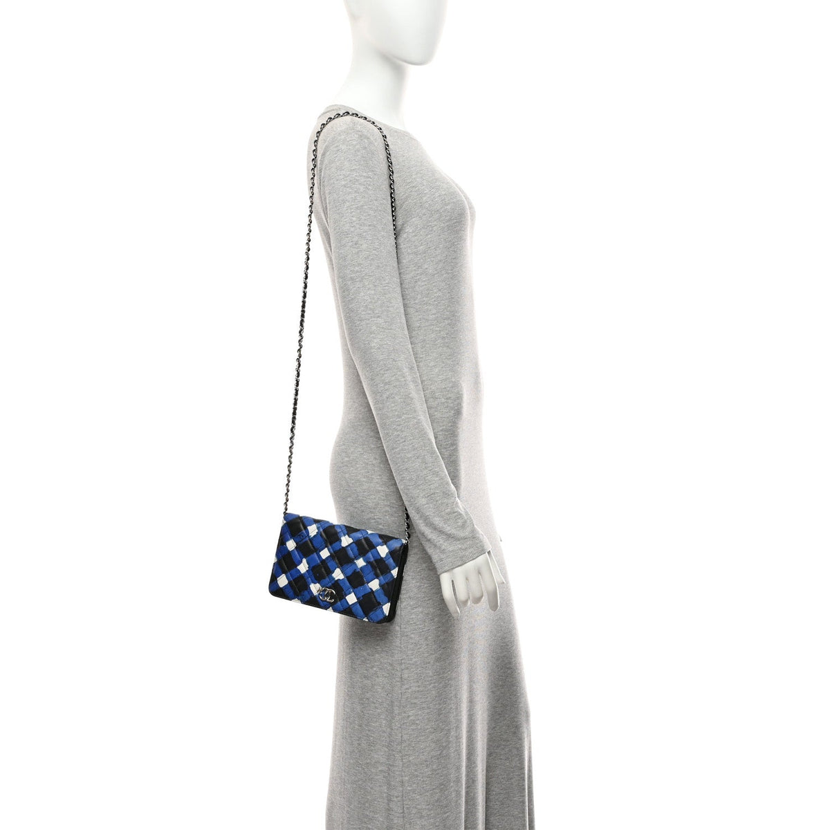Printed Lambskin Airlines Wallet On Chain WOC White Blue Black wholesalehk.shop