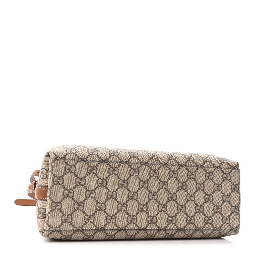 GG Supreme Monogram Emblem Medium Tote Bag Beige Dark Brown wholesalehk.shop