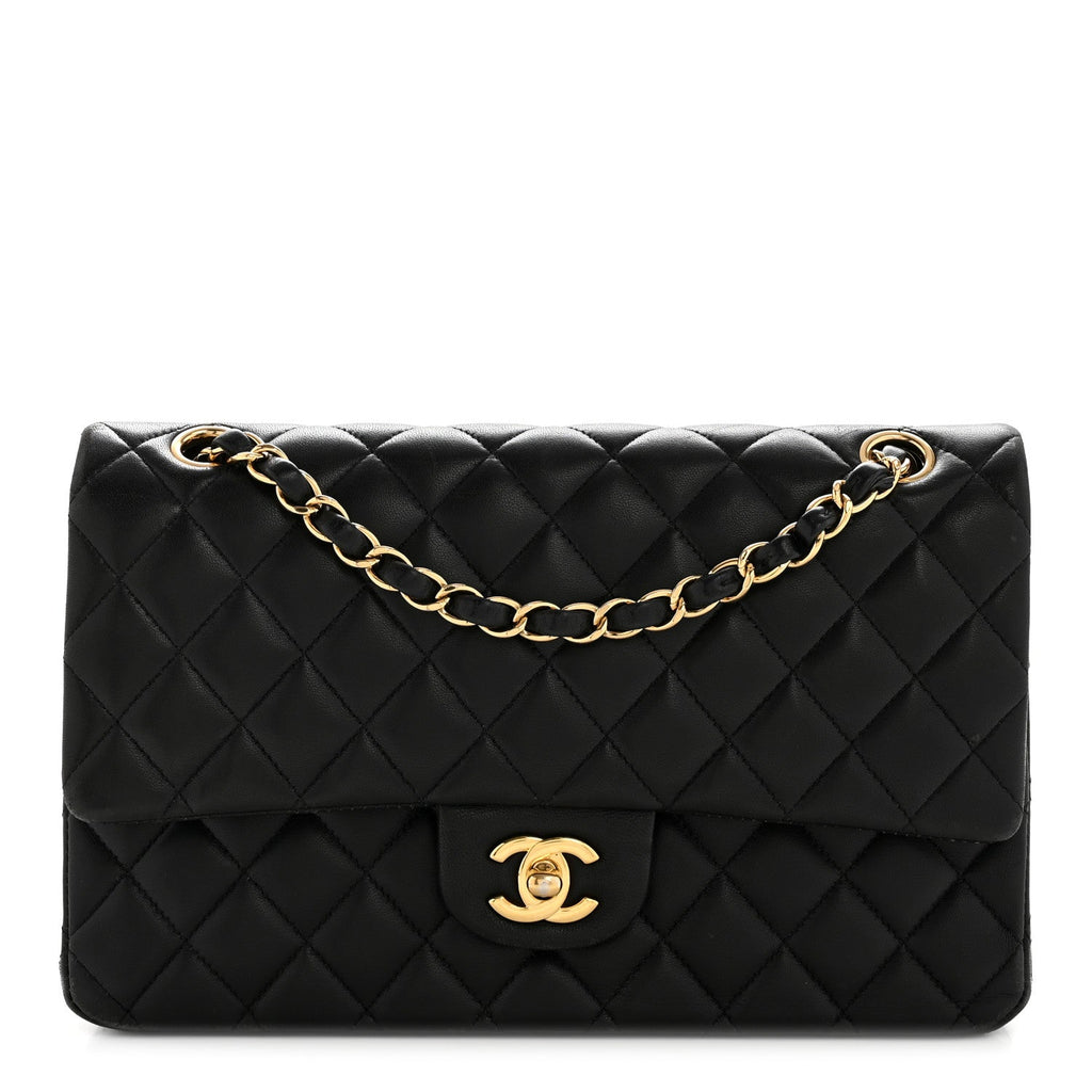 Lambskin Quilted Medium Double Flap Black wholesalehk.shop