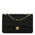 Lambskin Quilted Medium Double Flap Black wholesalehk.shop