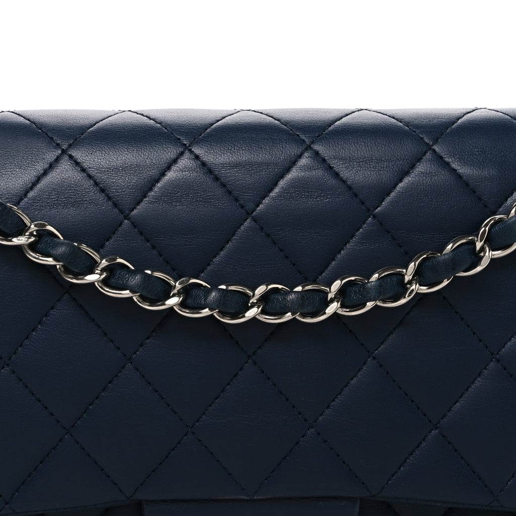 Lambskin Quilted Medium Double Flap Navy wholesalehk.shop