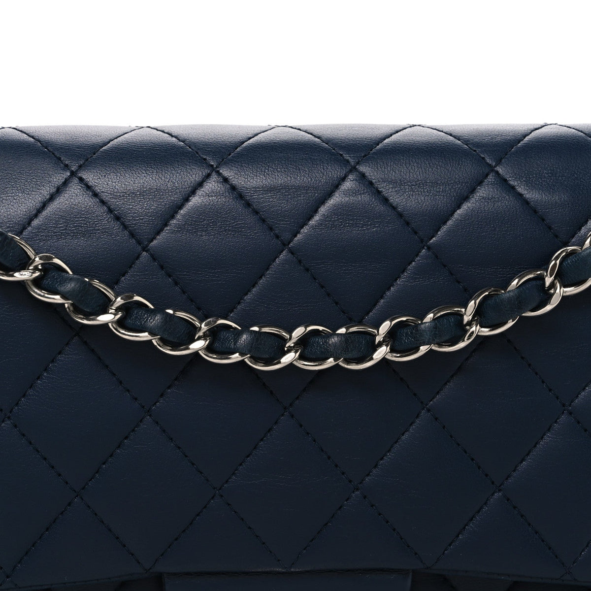 Lambskin Quilted Medium Double Flap Navy wholesalehk.shop