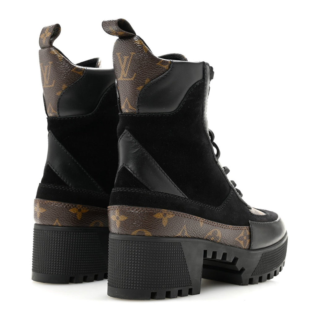 Suede Calfskin Monogram Laureate Platform Desert Boots 34.5 Black £¨ Direct shipment via from wholesalehk.shop