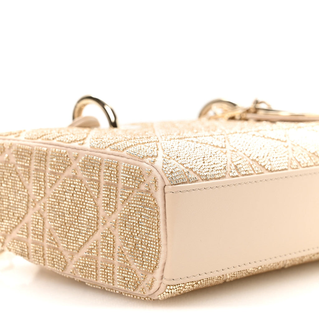 Lambskin Cannage Beaded Embroidered Micro Lady D-Joy Beige wholesalehk.shop