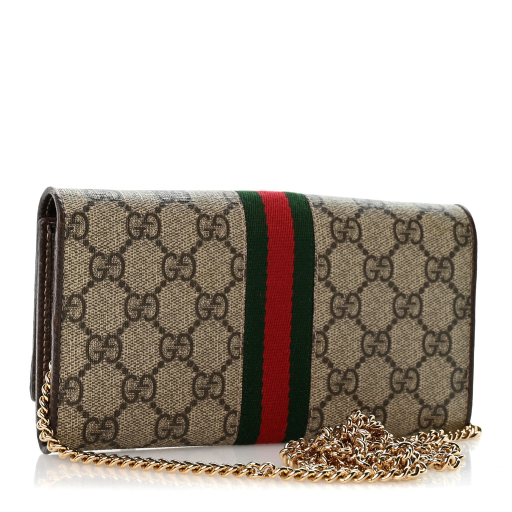 GG Supreme Monogram Web Ophidia Wallet On Chain Brown wholesalehk.shop