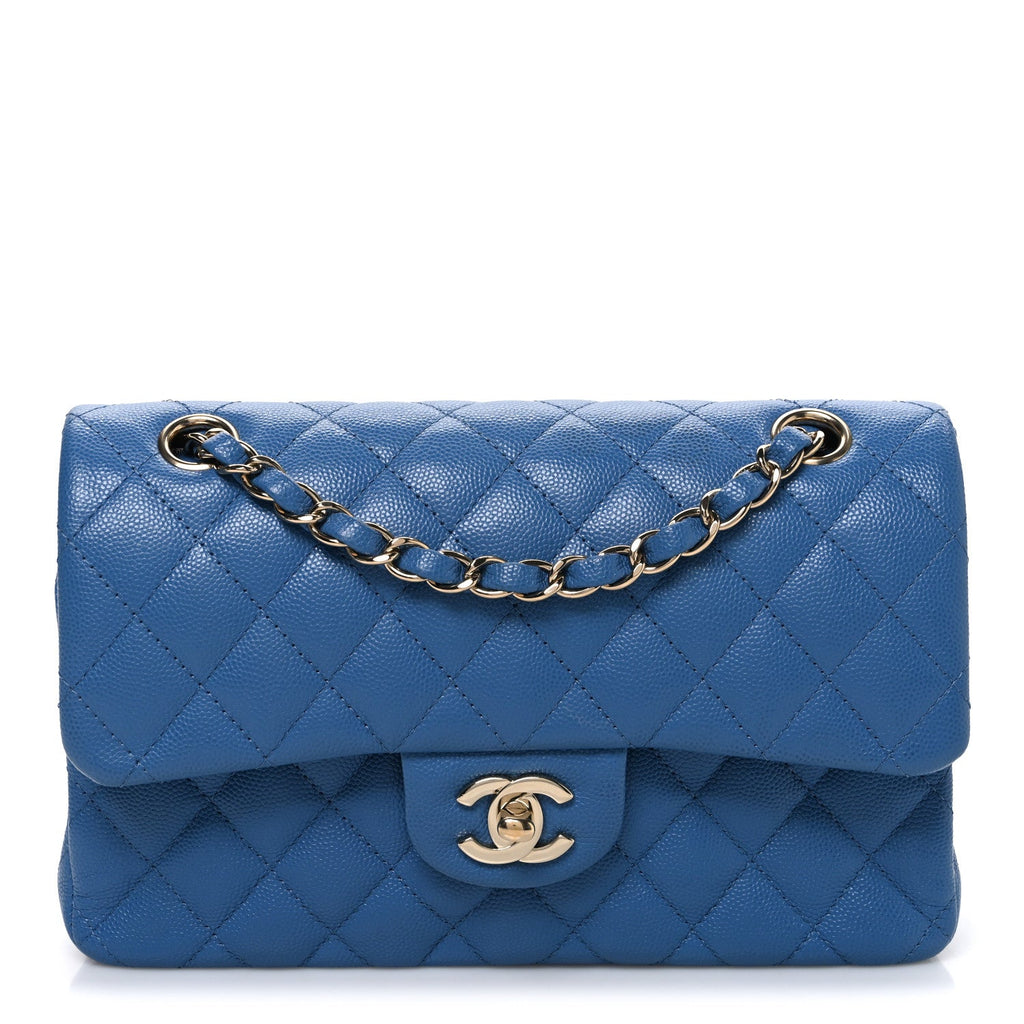 Caviar Quilted Medium Double Flap Blue wholesalehk.shop