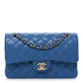 Caviar Quilted Medium Double Flap Blue wholesalehk.shop