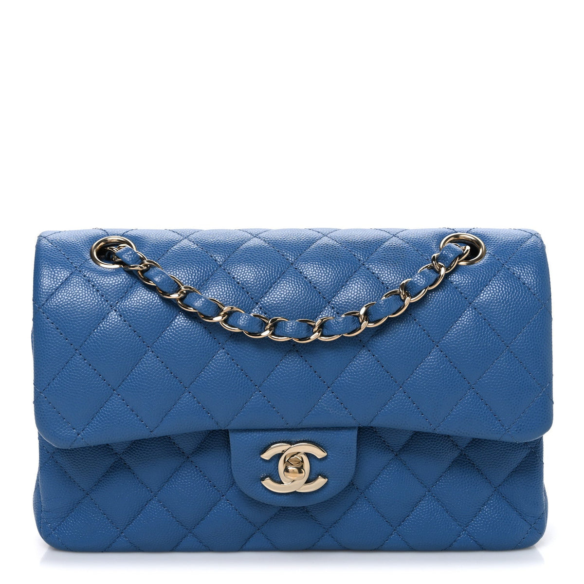 Caviar Quilted Medium Double Flap Blue wholesalehk.shop