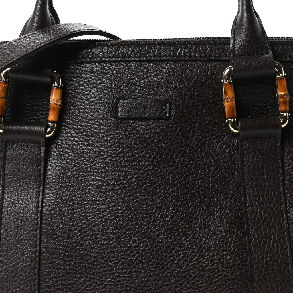 Calfskin Bamboo Top Handle Tote Dark Brown wholesalehk.shop