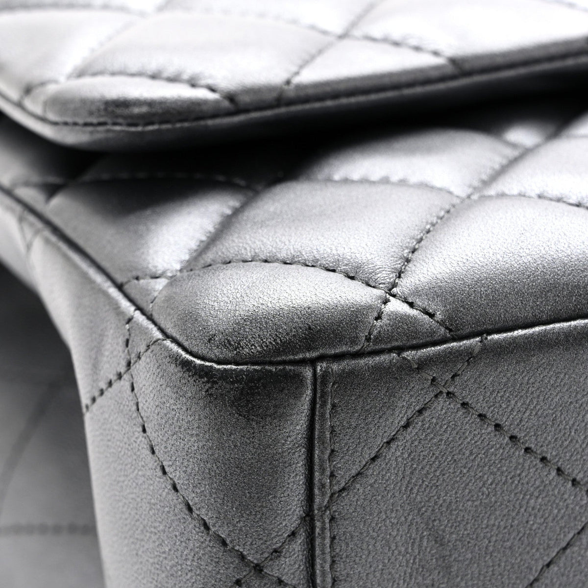 Metallic Lambskin Quilted Maxi Double Flap Pewter wholesalehk.shop