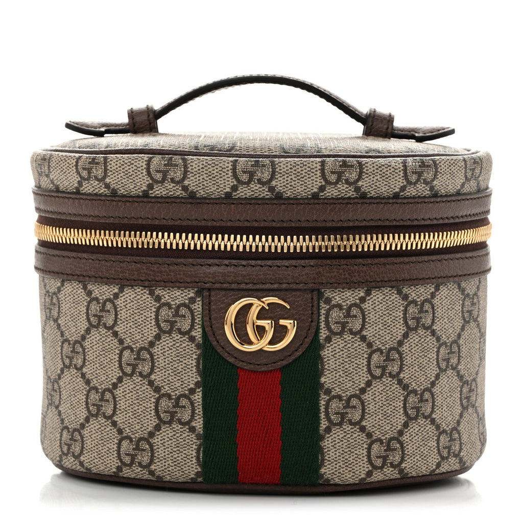 GG Supreme Monogram Textured Calfskin Web Ophidia Vanity Cosmetic Case Beige Ebony New Acero wholesalehk.shop