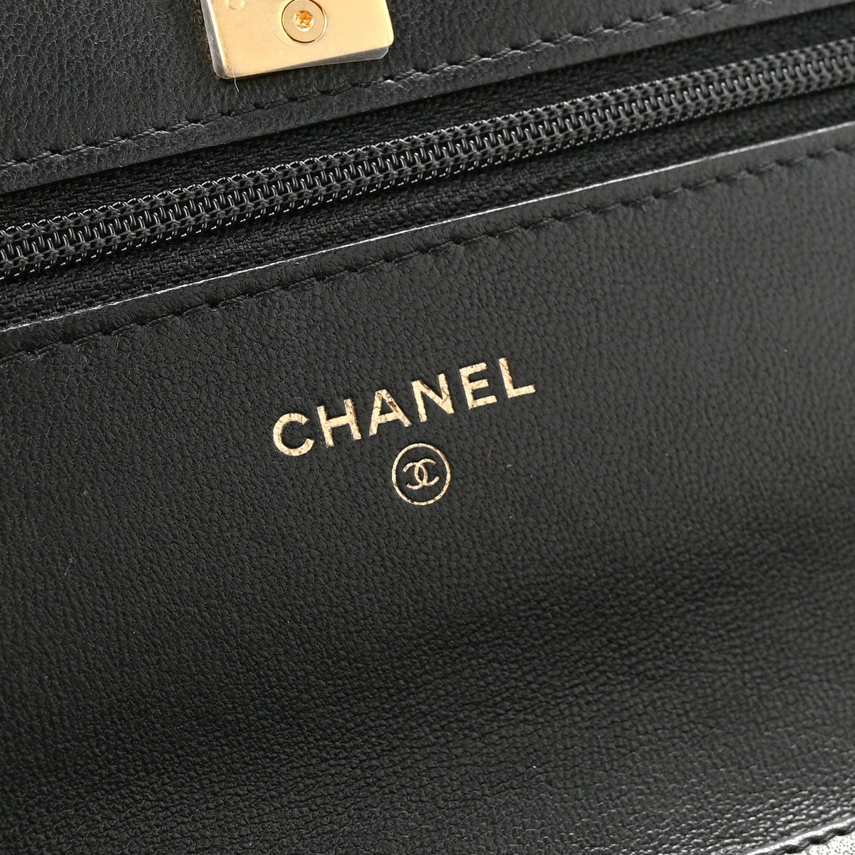 Lambskin Quilted CC Pearl Crush Wallet on Chain WOC Black wholesalehk.shop