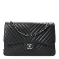 Iridescent Caviar Chevron Quilted Jumbo Double Flap Black wholesalehk.shop