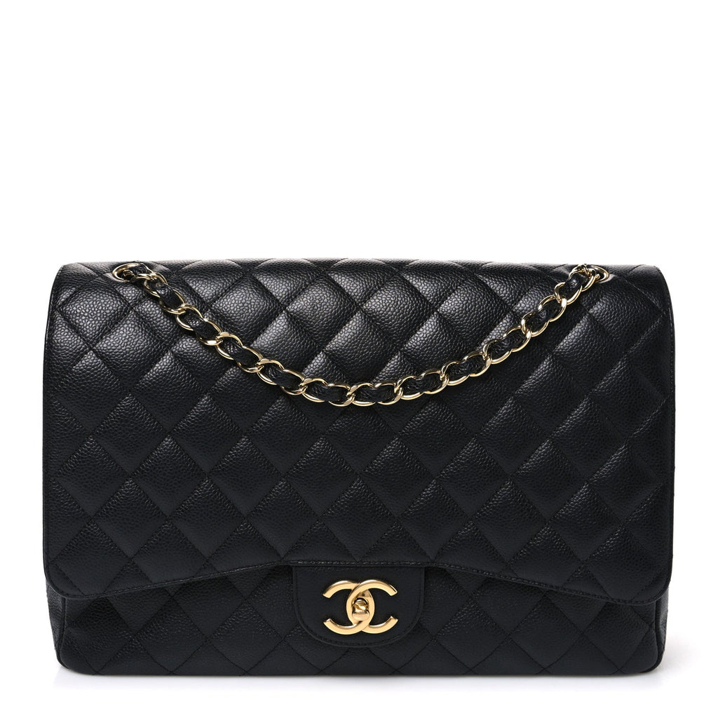 Caviar Quilted Maxi Double Flap Black wholesalehk.shop