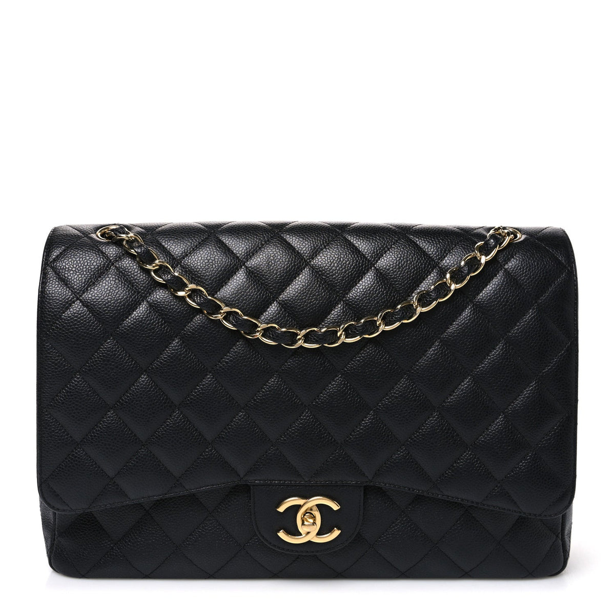 Caviar Quilted Maxi Double Flap Black wholesalehk.shop