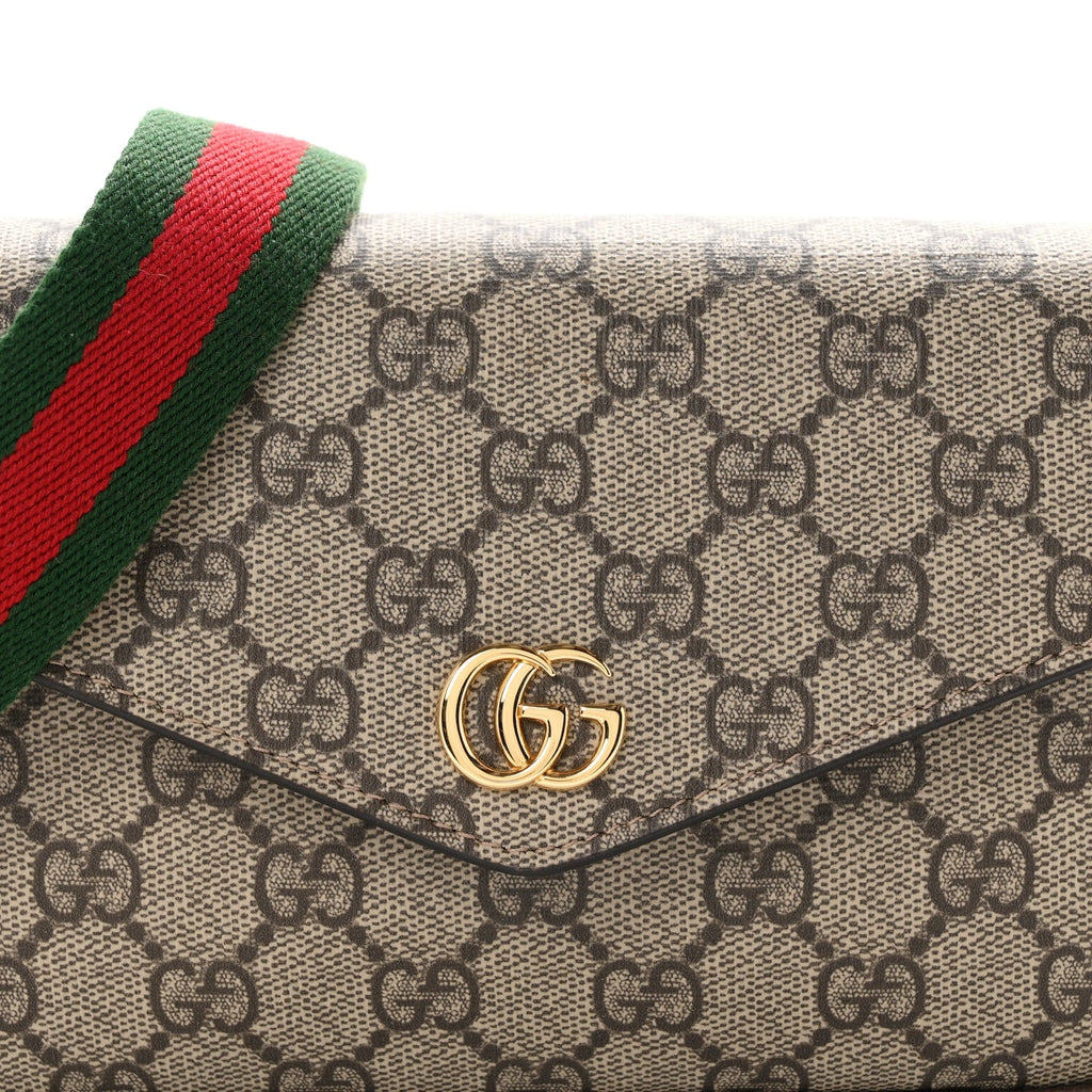 GG Supreme Monogram Textured Dollar Calfskin Web Mini Ophidia Envelope Shoulder Bag Beige Ebony wholesalehk.shop