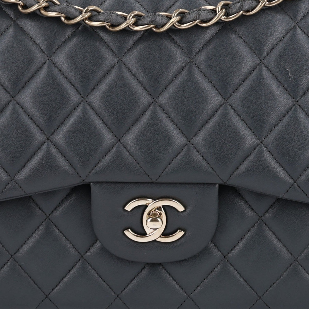 Lambskin Quilted Jumbo Double Flap Dark Grey wholesalehk.shop