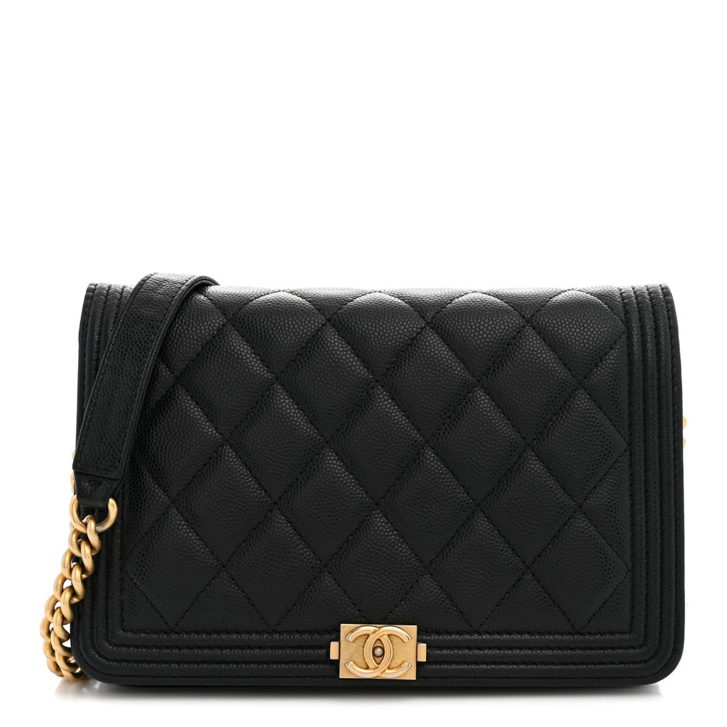 Caviar Quilted Boy Wallet On Chain WOC Black wholesalehk.shop
