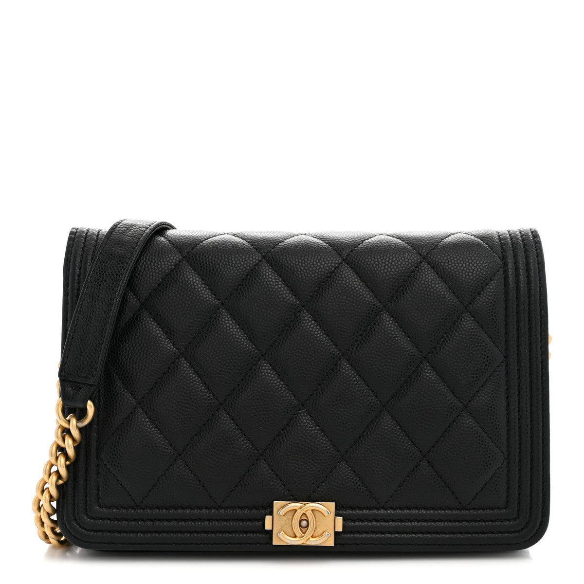 Caviar Quilted Boy Wallet On Chain WOC Black wholesalehk.shop