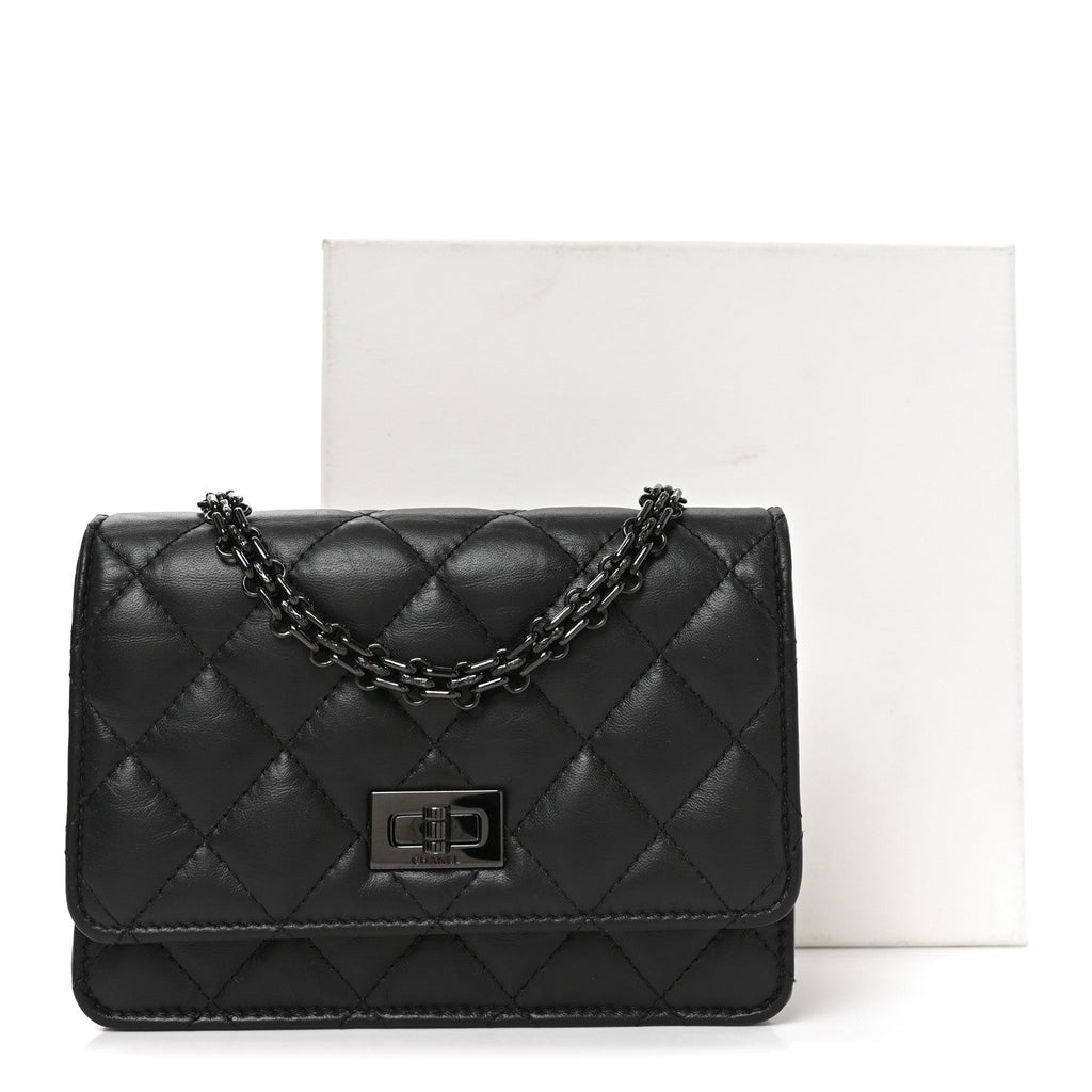 Aged Calfskin Quilted Mini Reissue Wallet On Chain WOC So Black wholesalehk.shop