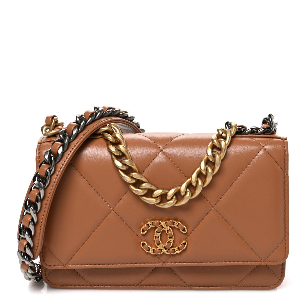 Lambskin Quilted Chanel 19 Wallet On Chain WOC Brown wholesalehk.shop