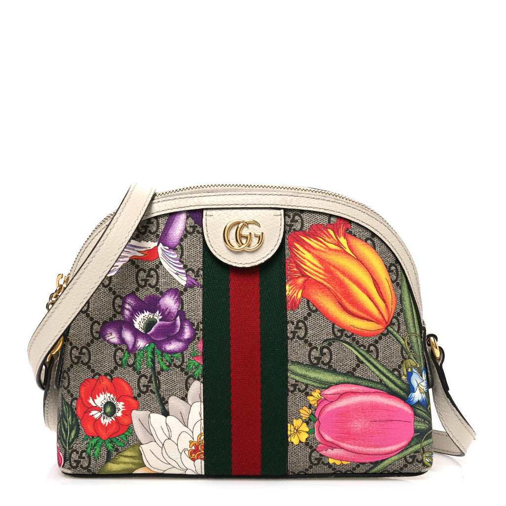 GG Supreme Monogram Flora Web GG Small Ophidia Dome Shoulder Bag White wholesalehk.shop