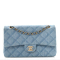 Printed Denim Quilted Medium Double Flap Light Blue wholesalehk.shop