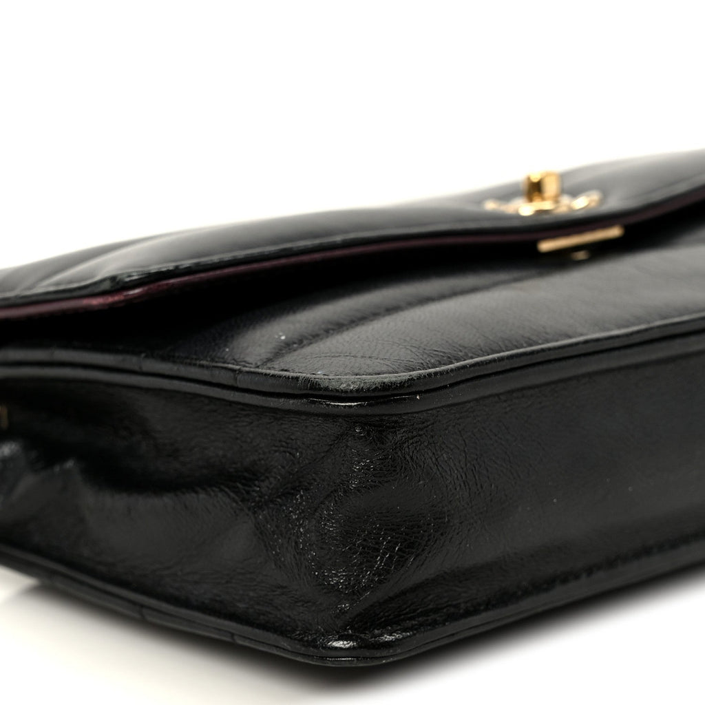 Lambskin Chevron Quilted Wallet On Chain WOC Black wholesalehk.shop