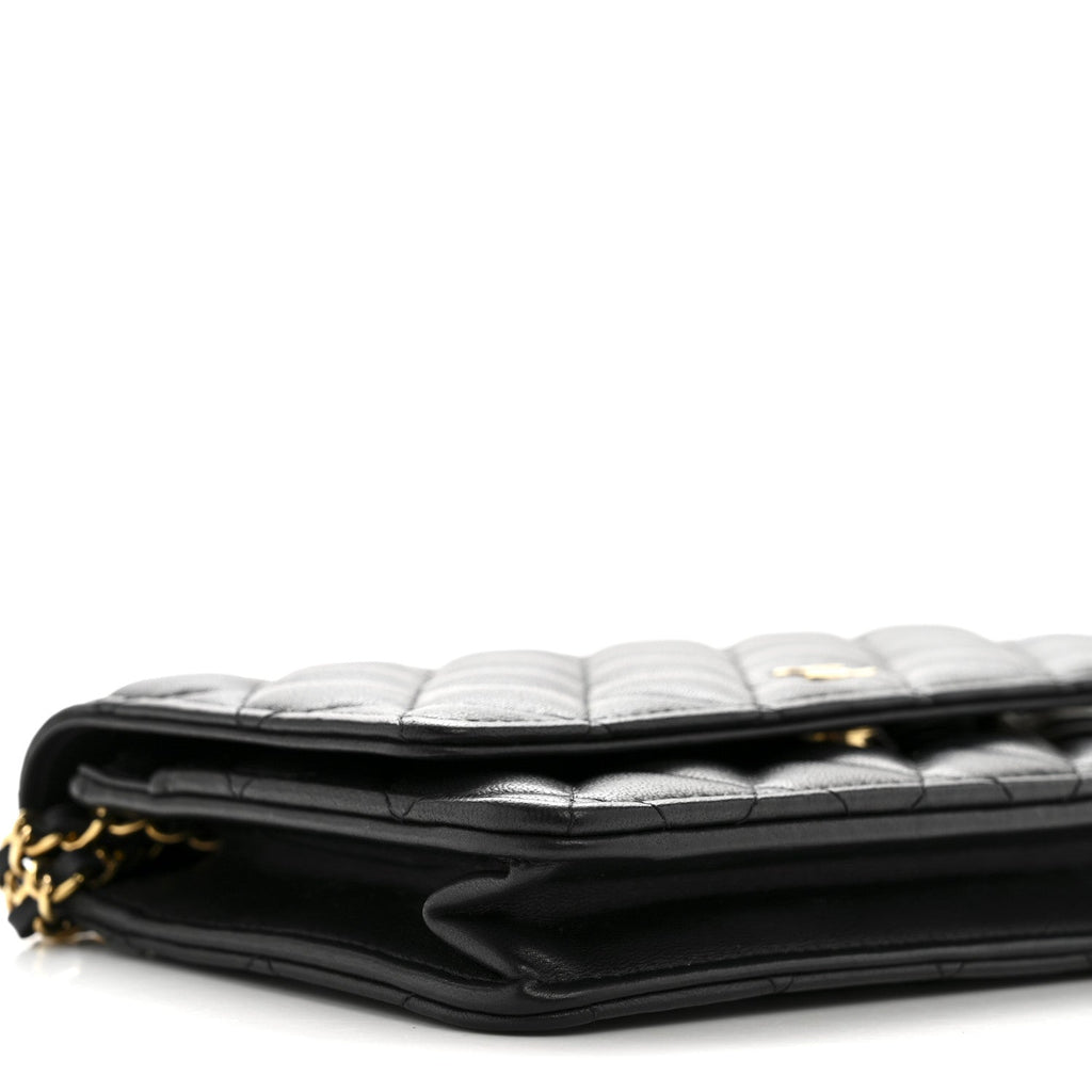 Lambskin Quilted Wallet On Chain WOC Black wholesalehk.shop