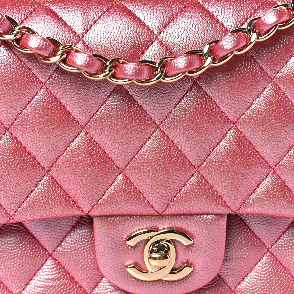 Iridescent Caviar Quilted Medium Double Flap Dark Pink wholesalehk.shop