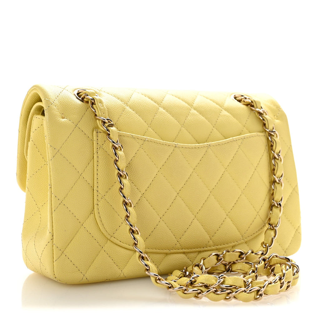 Caviar Quilted Small Double Flap Light Yellow wholesalehk.shop