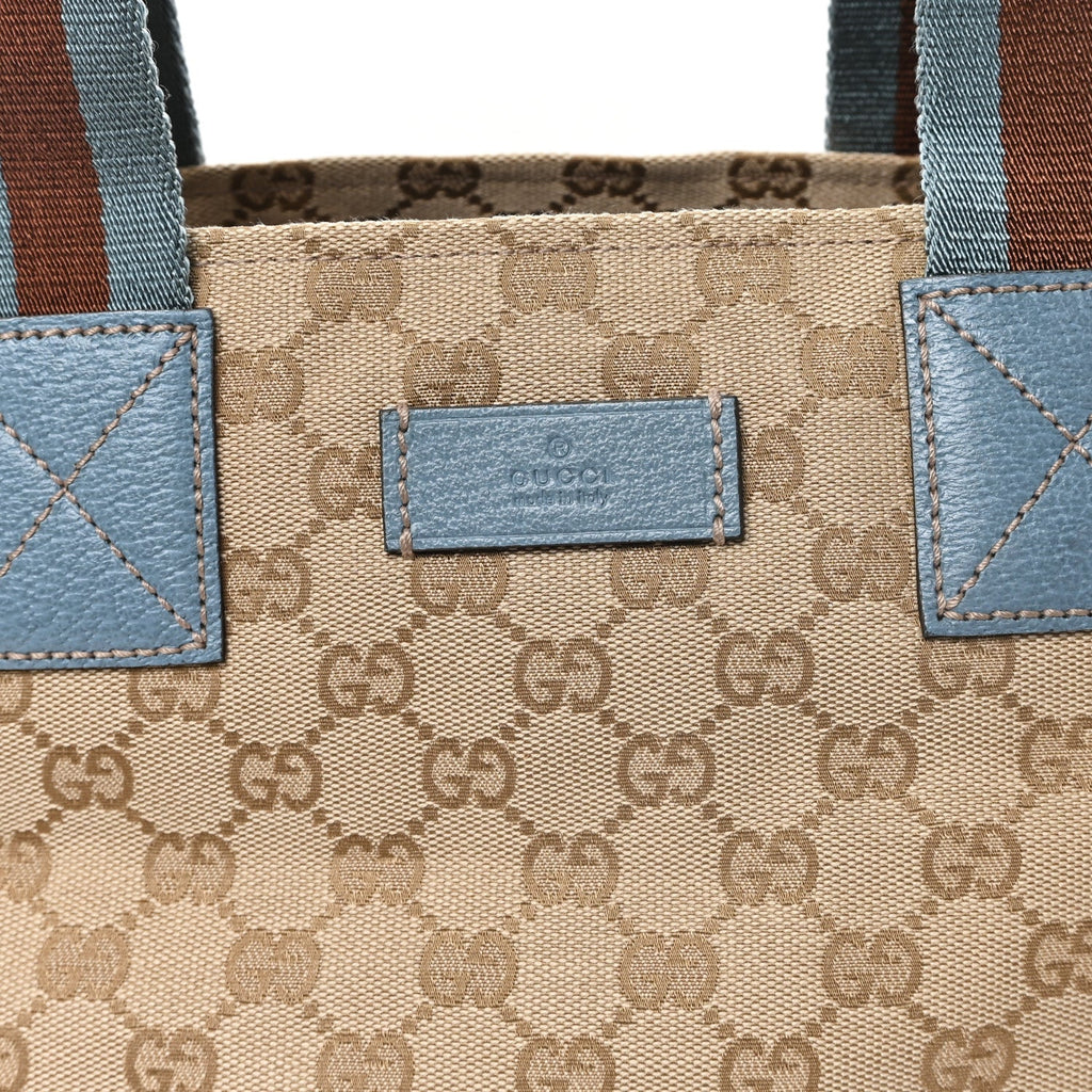 GG Monogram Medium Web Handle Bucket Tote Blue wholesalehk.shop