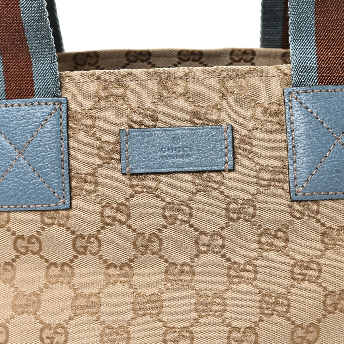 GG Monogram Medium Web Handle Bucket Tote Blue wholesalehk.shop