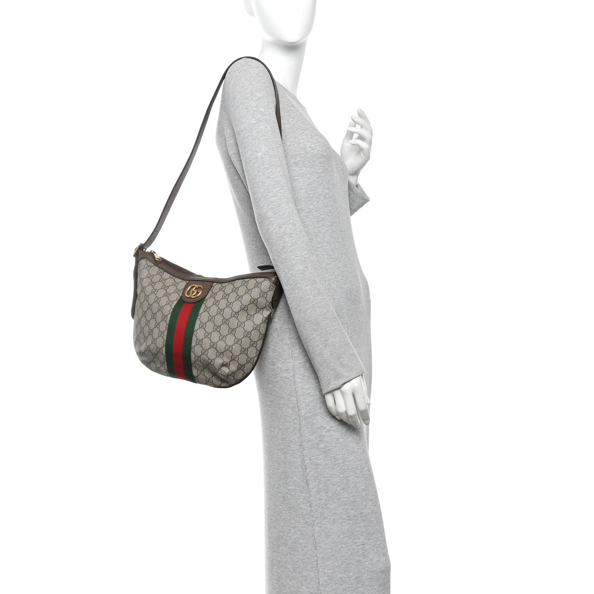 GG Supreme Monogram Web Small Ophidia Half Moon Hobo Brown wholesalehk.shop