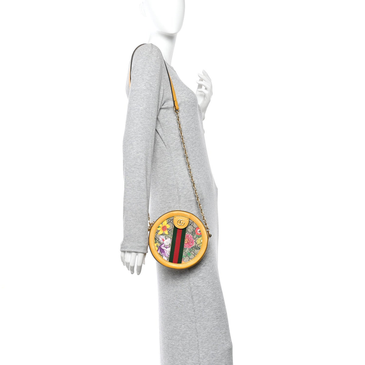 GG Supreme Monogram Flora Web Mini Ophidia Round Shoulder Bag Beige Multicolor Crop wholesalehk.shop