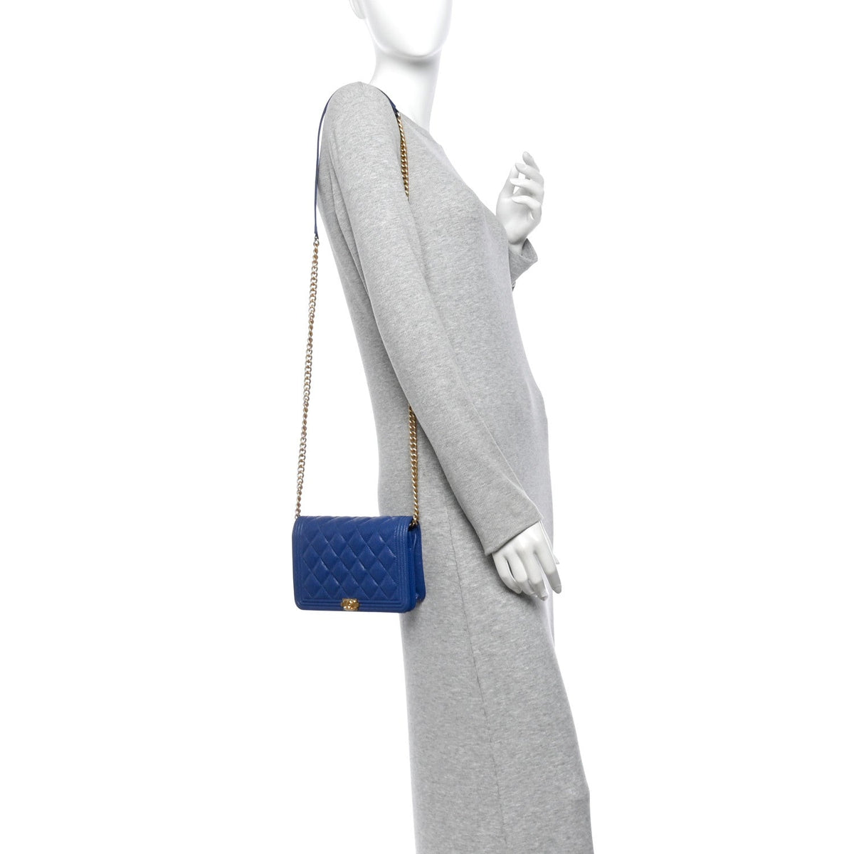 Caviar Quilted Boy Wallet On Chain WOC Dark Blue wholesalehk.shop
