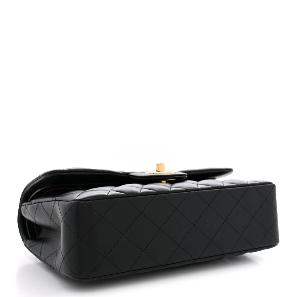 Lambskin Quilted Small Double Flap Black wholesalehk.shop