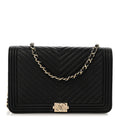 Caviar Chevron Quilted Boy Wallet On Chain WOC Black wholesalehk.shop