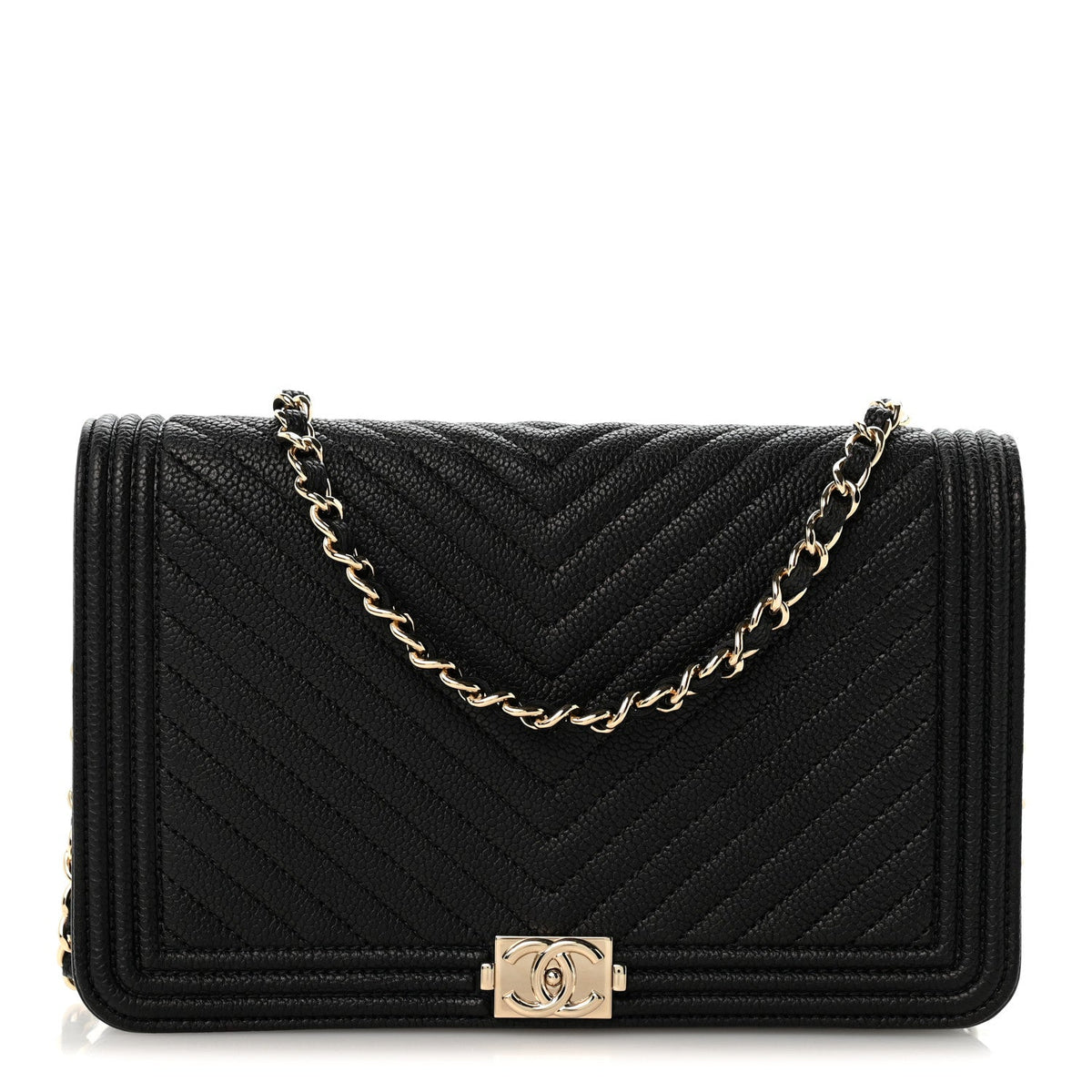 Caviar Chevron Quilted Boy Wallet On Chain WOC Black wholesalehk.shop
