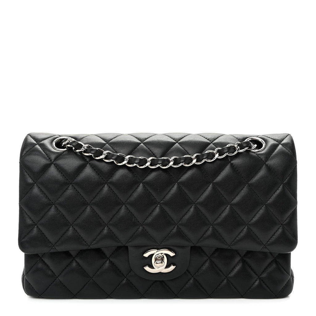 Lambskin Quilted Medium Double Flap  Black wholesalehk.shop