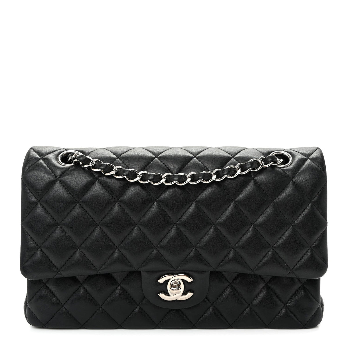Lambskin Quilted Medium Double Flap  Black wholesalehk.shop