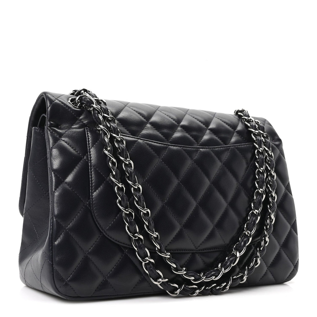 Lambskin Quilted Jumbo Double Flap Navy wholesalehk.shop