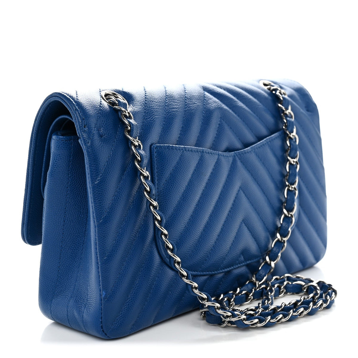 Caviar Chevron Quilted Medium Double Flap Blue wholesalehk.shop